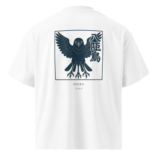 Vintage White — T-shirt Yatagarasu woodblock print back.