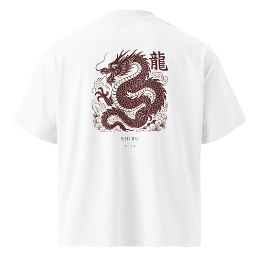 Vintage White — T-shirt dragon woodblock print back