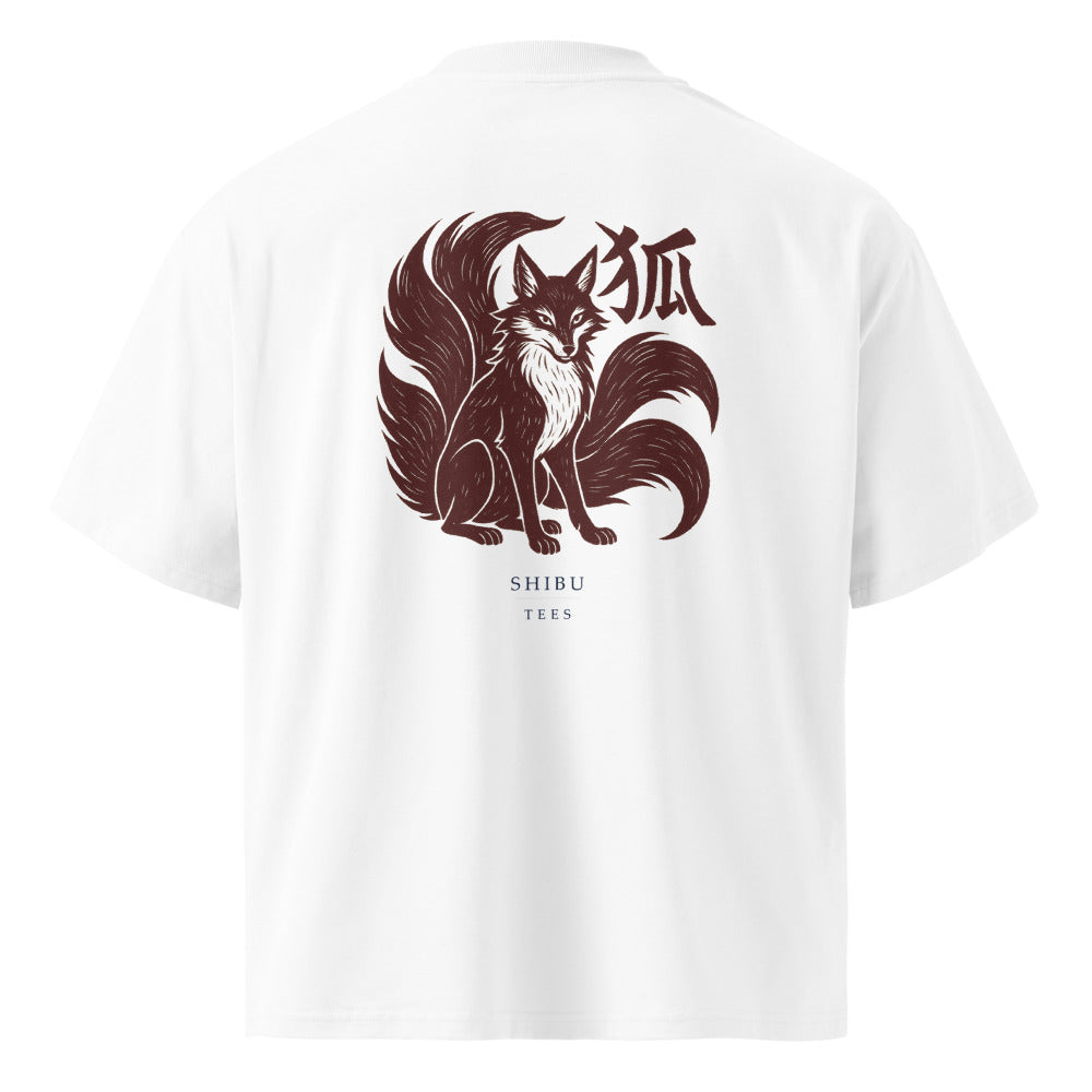 Vintage White — T-shirt kitsune woodblock print back