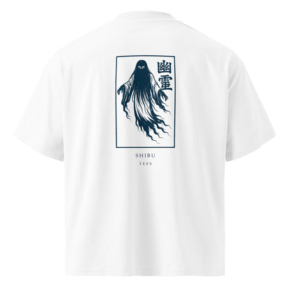 Vintage White — T-shirt ghost woodblock print back.