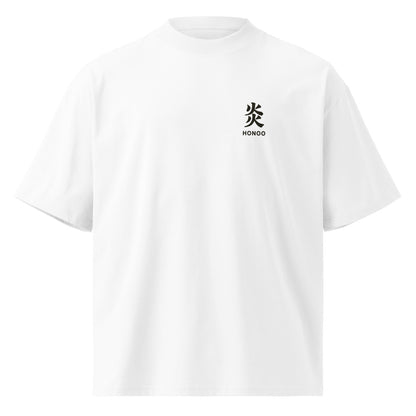Vintage White — T-shirt fire chest print monochrome. Bold flames design.